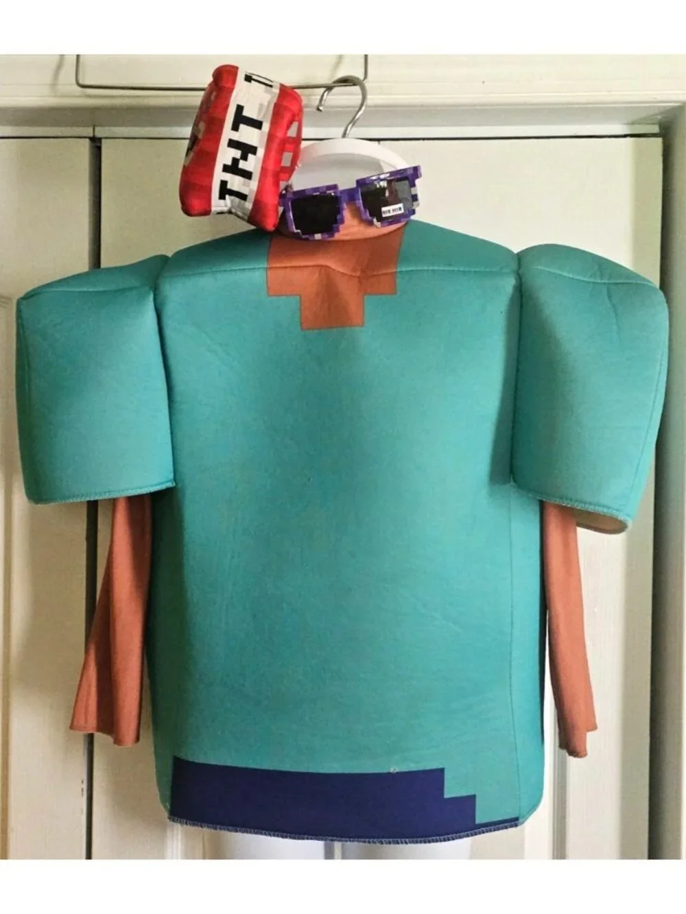 Minecraft Steve Costume Kids 7-8 Padded Top TNT Sunglasses Pixelated Halloween